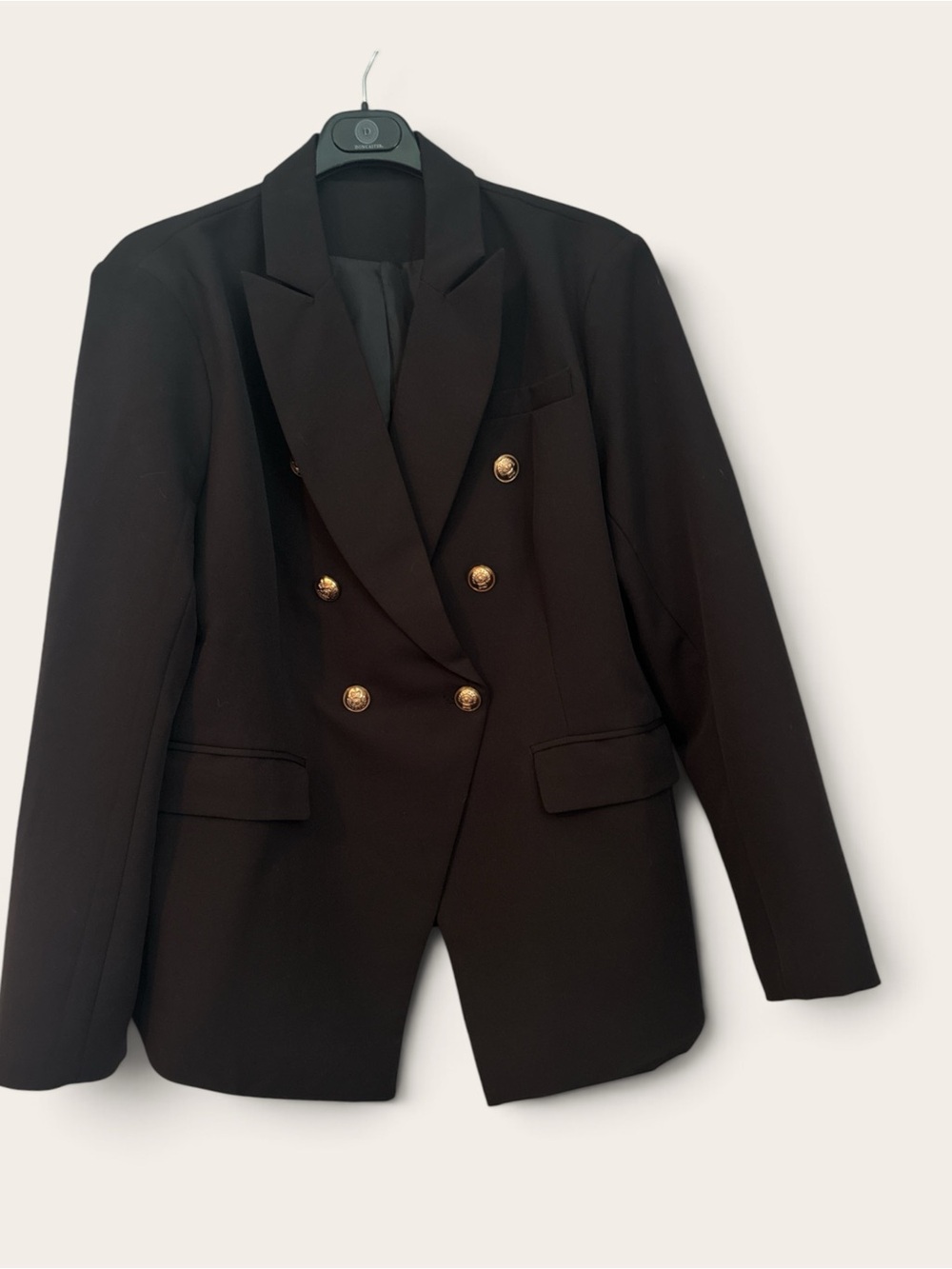Amazon Classic Women's Black Double-Breasted Blazer with Gold Buttons Staple